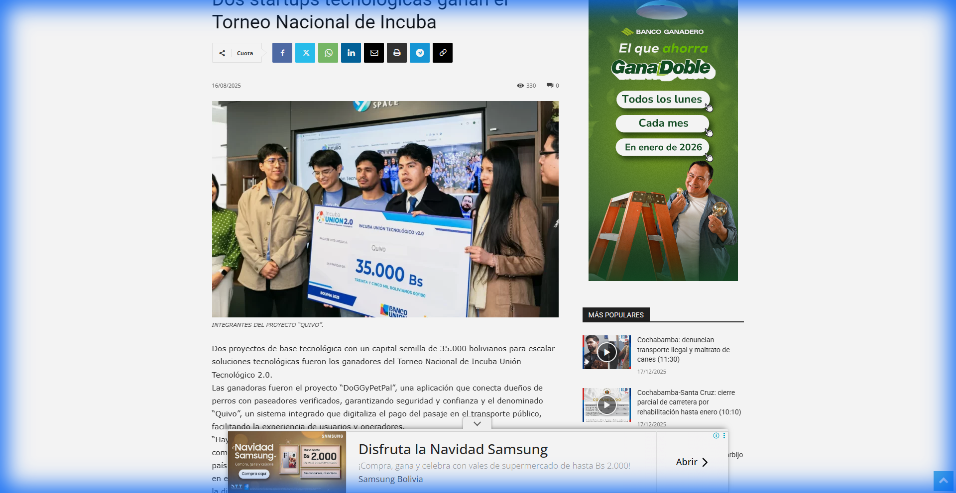 Dos startups tecnológicas ganan el Torneo Nacional de Incuba